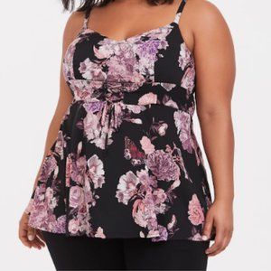 BLACK FLORAL CHALLIS CORSET CAMI/TANK